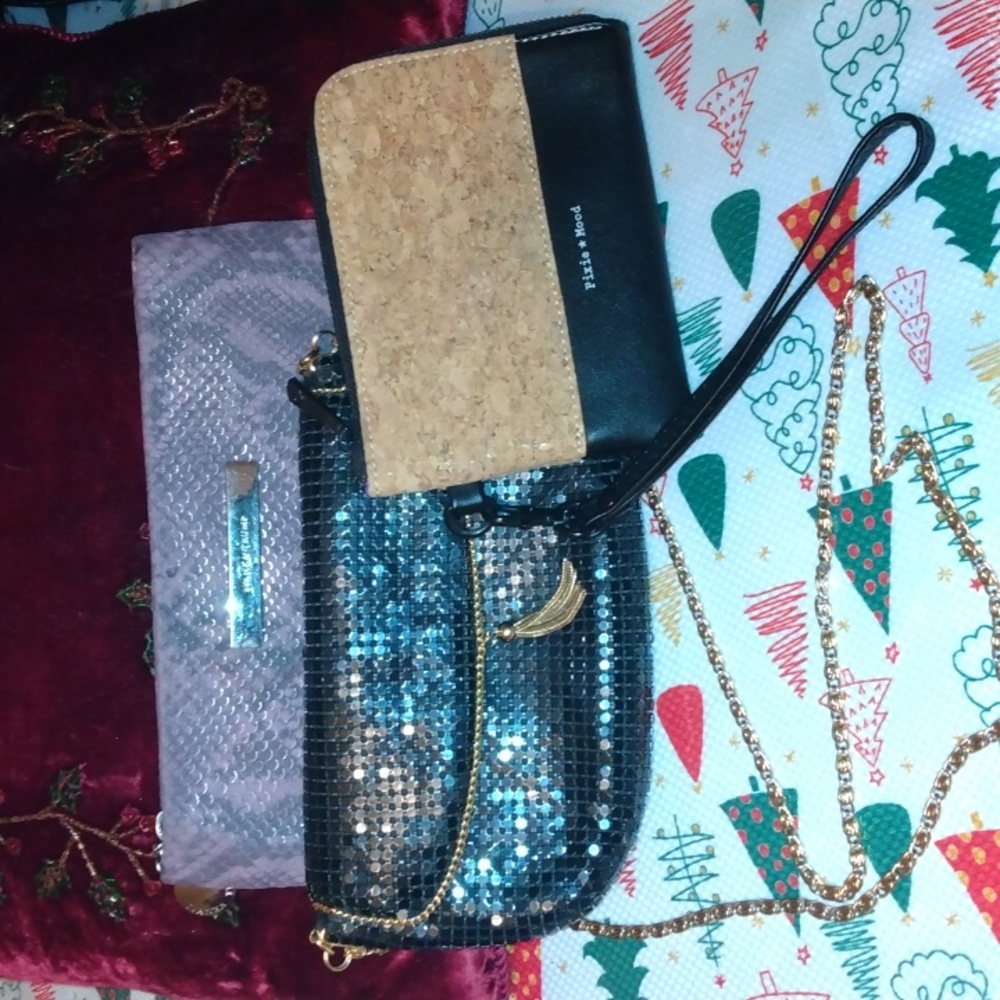 Ivanka Trump clutch bag+pixie mood wallet wristlet+ black gold metal clutch bag